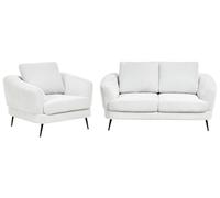 Beliani Set di divani a 3 posti Rivestimento in tessuto con braccioli Poltrona Gambe in ferro Bianco sporco