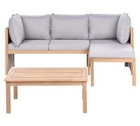 Beliani Set divano angolare da giardino a 3 posti in legno di acacia certificato con tavolino e cuscini rivestiti in tessuto resistente ai raggi UV e all'acqua grigio Arabba