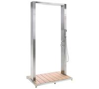 Beliani Set Doccia Miscelatore da Giardino per Esterni Moderno in Acciaio Inox Color Argento e Marrone Chiaro