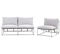 Beliani Set tre posti divano e poltrona bassi oversize in metallo con cuscini grigio