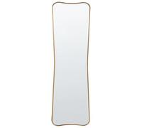 Beliani Specchio moderno a parete con cornice in legno di forma ondulata e ganci 160 x 50 cm Oro