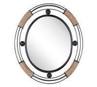 Beliani Specchio Ovale con Cornice in Legno e Metallo Nero 55 x 50 cm