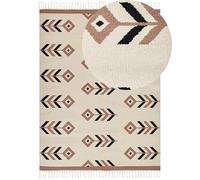 Beliani Tappeto Kilim in cotone a pelo basso 160 x 230 cm reversibile rettangolare beige e nero