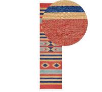 Beliani Tappeto Kilim in cotone intrecciato a mano 80 x 300 cm Modello geometrico reversibile con frange multicolore