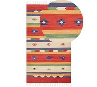 Beliani Tappeto kilim in cotone rosso beige con nappe 80 x 150 cm
