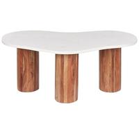 Beliani Tavolino da caffè moderno con piano in marmo bianco e gambe rotonde in legno d'acacia