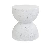 Beliani Tavolino in fibra di vetro MgO con piano rotondo a forma di clessidra Resistente alle macchie UV, alla ruggine, all'acqua e al vento Bianco con effetto terrazzo