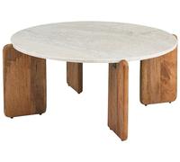 Beliani Tavolino moderno con piano in marmo e gambe in legno di mango marrone, rotondo, 80 cm, per soggiorno, beige chiaro,
