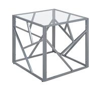 Beliani Tavolino Piano Vetro Trasparente Struttura Metallo Argento Cubo 50 x 50 cm