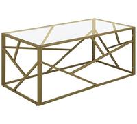 Beliani Tavolino Rettangolare in Vetro Struttura Metallo Oro Lucido 50 x 100 cm