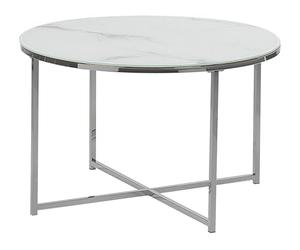 Beliani Tavolino Tondo con Piano Effetto Marmo Bianco e Base Argento 70 cm