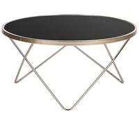 Beliani Tavolino Tondo Nero con Piano in Vetro Temperato e Gambe Dorate