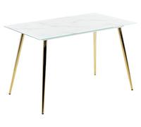 Beliani Tavolo da Pranzo in Vetro temperato Bianco Dorato 120 x 70 cm Effetto Marmo