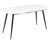 Tavolo da Pranzo Ovale allungabile Moderno con Piano in MDF e Gambe in Acciaio, Bianco e Nero 120/160 x 80 cm Starverto