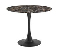 Beliani Tavolo da Pranzo Tondo 90 cm effetto marmo nero Base in Metallo nero