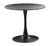 Beliani Tavolo da Pranzo Tondo 90 cm effetto marmo nero Base in Metallo nero per Cucina 4 Posti
