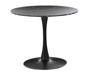 Beliani Tavolo da Pranzo Tondo 90 cm effetto marmo nero Base in Metallo nero per Cucina 4 Posti