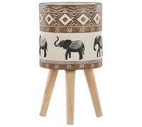 Beliani Vaso per Fiori Rialzato con Motivo ad Elefanti Beige e Marrone ⌀ 30 cm
