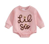 BeliBacca Big Sister Jumper Little Sister Pagliaccetto Lettera Ricamo Felpa Body Bambino Neonato Ragazze Primavera Autunno Vestito, Lil Sis, 0-3 Months