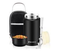 BELICOO Contenitore per alimenti da 750 ml, in acciaio inox, isolamento sottovuoto, per cibi caldi/freddi, contenitori per zuppe a prova di perdite, con borsa e cucchiaio (nero)