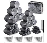 BELICOO Set di 60 bigodini, 5 misure, 60 mm, 48 mm, 36 mm, 25 mm, 15 mm, con 28 clip in acciaio inox, bigodini, grandi ricci, autoadesivi per capelli lunghi e medi