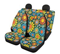 Belidome Astratto Hippie Fiore Coprisedili Auto Set Completo Anteriore Posteriore Colorato Margherita Cuscino Sedile Universale