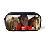 Belidome - Astuccio portamatite, per bambini, astuccio portapenne morbido e durevole, personalizzabile con il proprio nome, per la scuola, motivo: cavallo