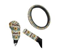 Belidome - Coperture per volante azteco con girasole + Pomello del cambio + Protettore per freno a mano, accessori auto universali antiscivolo