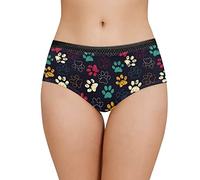 Belidome Mutande da donna morbide traspiranti leggere con vita nera, zampa di cane colorata., M