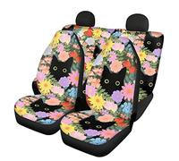 Belidome Set completo di coprisedili per auto per animali con motivo floreale colorato e gatti, universale, estensibile, accessori per sedili anteriori e posteriori