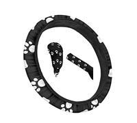 Belidome Set completo di coprivolante per auto, motivo zampa di cane, bianco, con pomello del freno a mano e cambio, universale, durevole ed elasticizzato