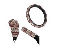 Belidome - Set di 3 accessori per auto con motivo western azteco, protettore per pomello del cambio, cuscinetto per volante universale antiscivolo