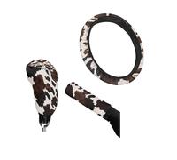 Belidome - Set di 3 coperture per volante auto, pomello del cambio e cuscinetto per freno a mano, motivo mucca marrone, morbide, alla moda, con stampa; decorazione per auto antiscivolo e universale