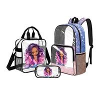 Belidome Set di 4 zaini per la scuola elementare da bambina, con zaino trasparente e portapranzo, 3 pezzi, Sirena Ragazza, L, Casual