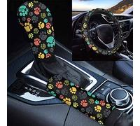Belidome Set di coprivolante colorato con stampa di zampe di cane per donne, con protezione del freno a mano e pomello del cambio