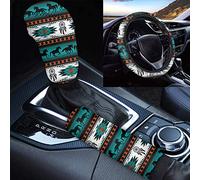 Belidome Set universale per auto con design azteco acchiappasogni con cavallo: coprivolante, protezione pomello del cambio, protezione freno a mano