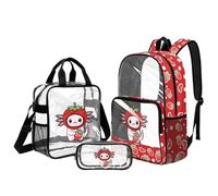 Belidome Set zaino trasparente per ragazze: zaino carino da 17 pollici con borsa per il pranzo borse per la scuola elementare, Axolotl Cuore Fragola, L, Casual