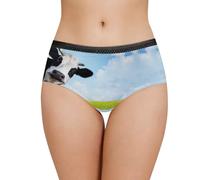 Belidome Slip intimo donna mutande morbide traspiranti leggere con vita nera, Mucca, L