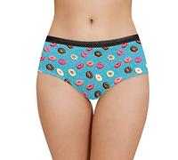 Belidome Slip intimo donna mutande morbide traspiranti leggere con vita nera, Stampa a ciambella., L