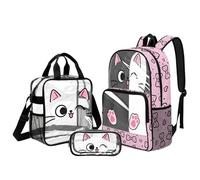 Belidome Zaino da scuola trasparente per ragazza: 43,2 cm con portapranzo, zaino con tracolla imbottita, Arco per gatti, L, Casual