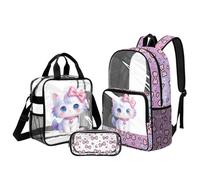 Belidome Zaino per bambini e borsa per il pranzo per ragazze: zaino trasparente con tracolla regolabile, Arco per gatti, L, Casual