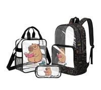 Belidome Zaino trasparente per ragazze: 43,2 cm resistente all'acqua trasparente carino zaino e set portapranzo, Capybara Leggi la formula del libro, L, Casual