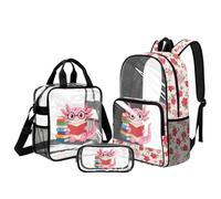 Belidome Zaino trasparente per ragazze: 43,2 cm resistente all'acqua trasparente carino zaino e set portapranzo, Axolotl Leggi i fiori del libro, L, Casual