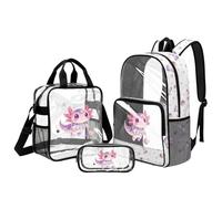 Belidome Zaino trasparente per ragazze e portapranzo set per la scuola elementare: borse da scuola carine 43,2 cm di grande capacità, Axolotl Astronauta, L, Casual