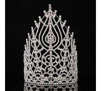 Belierri di capelli Tiara corona per donne di bellezza corona corona di rinestone corona alta corona di cristallo regolare la fascia di contorno Miss Big Tiara (colore: argento, dimensioni: