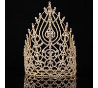 Belietti per capelli Tiara corona per donne Belleant Crown Rhinestone Pageant corone alte cristalli Regola la fascia di contorno Miss Big Tiara (Colore: Gold, dimensioni: Tiaras)