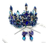 Belietti per capelli Tiara corona per donne Brides Oversize Blue baroch Tiaras Crown copricapo retrò Rhinestone Tiara Banda per capelli Gioielli per capelli -Mutil