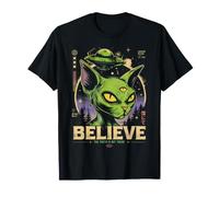 Believe - Arte UFO Gatto Sfinx con Tre Occhi Maglietta
