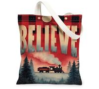 Believe - Borsa tote in tela, motivo foresta rustica, riutilizzabile, invernale, vintage, leggera, lavabile, tracolla in tela per esterni, viaggi, picnic, 33 x 38 cm