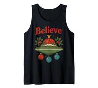 Believe Festive UFO Alien Christmas Tree Fantascienza Canotta